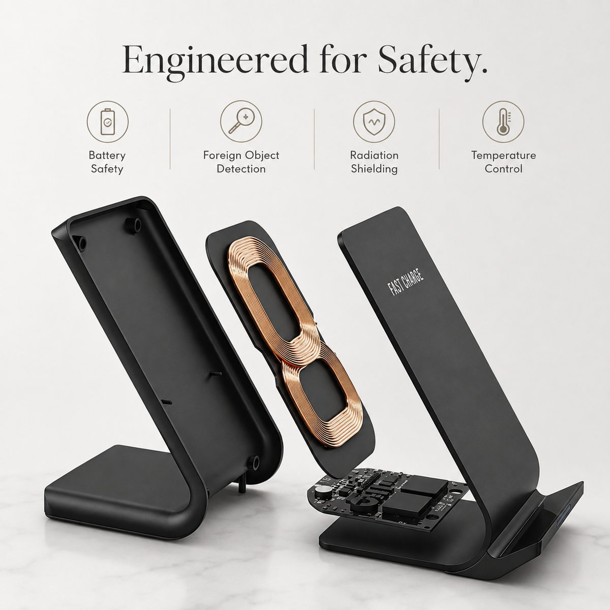 Premium Wireless Charging Stand Qi Wireless Charging Dock Dual Coil USB Type C Fast Charging Anti Slip Charging Vertical, Horizontal iPhone Compatible