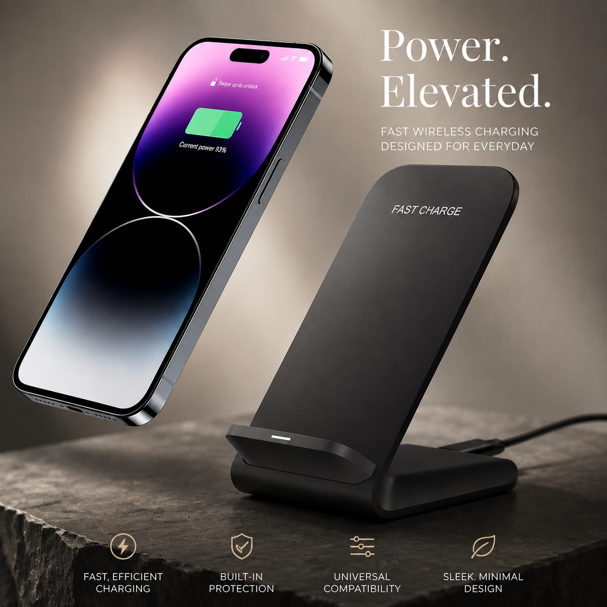 Premium Wireless Charging Stand Qi Wireless Charging Dock Dual Coil USB Type C Fast Charging Anti Slip Charging Vertical, Horizontal iPhone Compatible