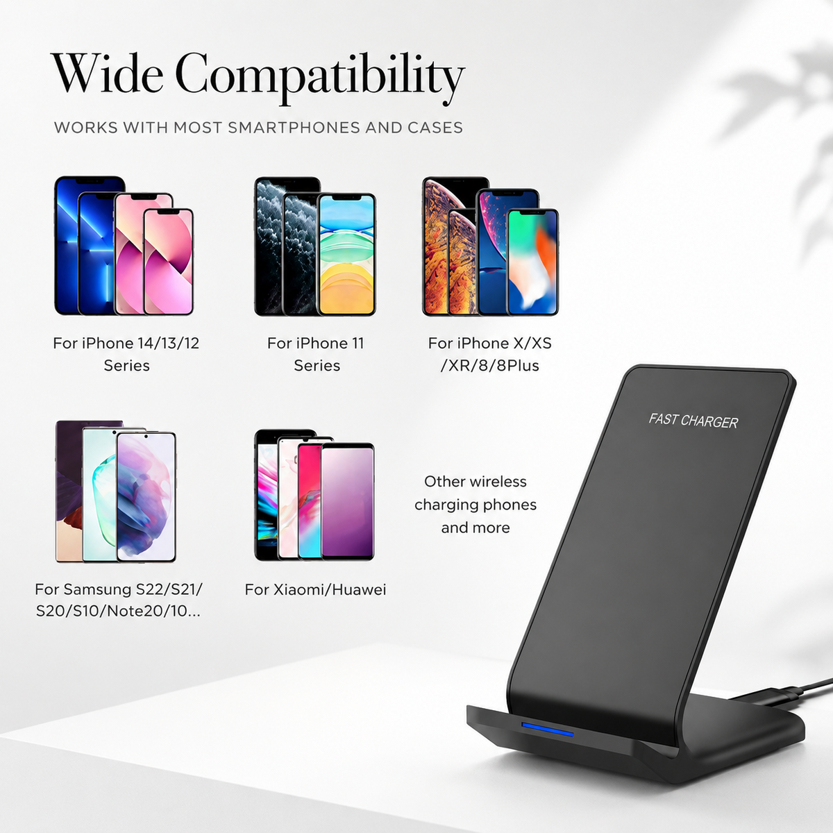 Premium Wireless Charging Stand Qi Wireless Charging Dock Dual Coil USB Type C Fast Charging Anti Slip Charging Vertical, Horizontal iPhone Compatible