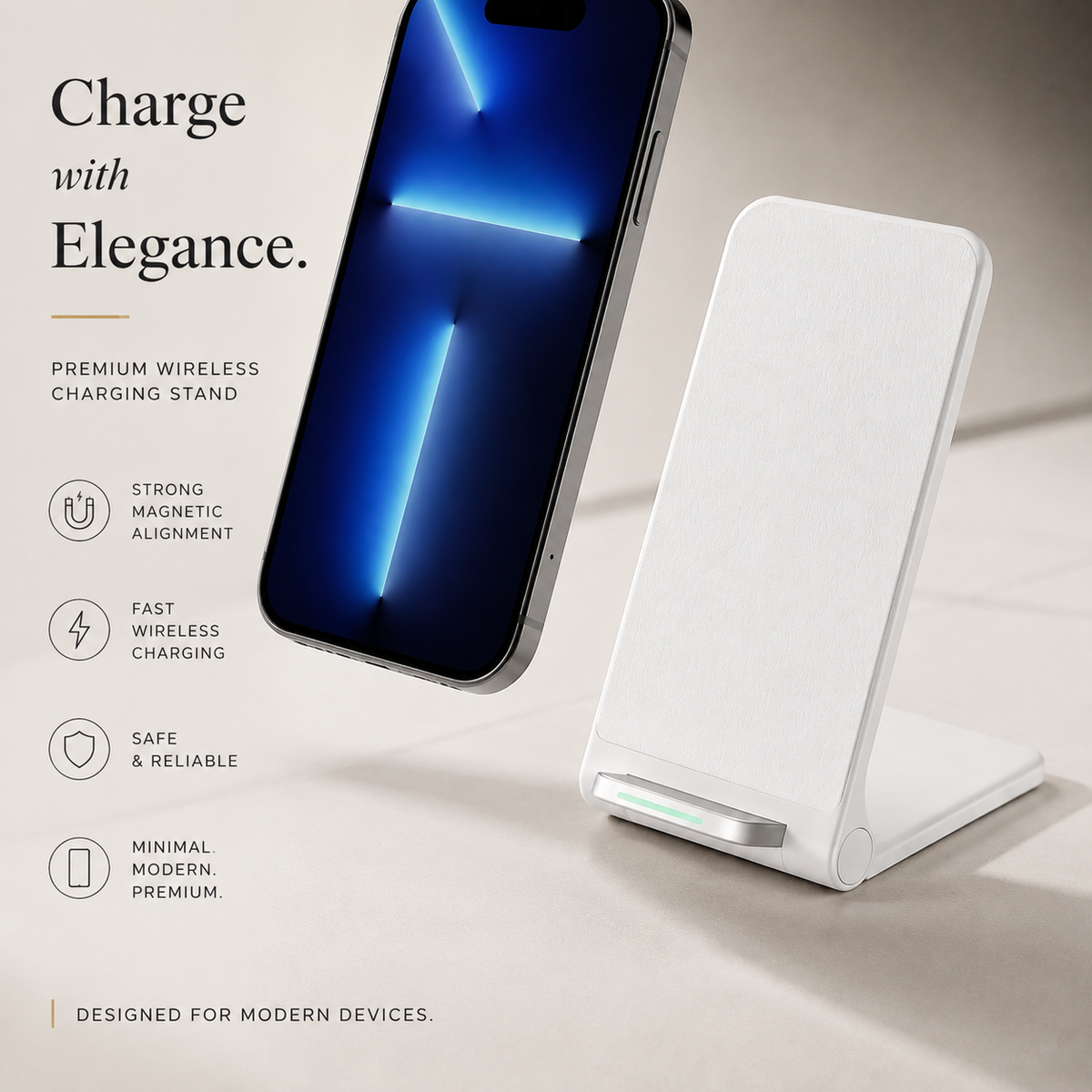 Premium Wireless Charging Stand Qi Wireless Charging Dock Dual Coil USB Type C Fast Charging Anti Slip Charging Vertical, Horizontal iPhone Compatible