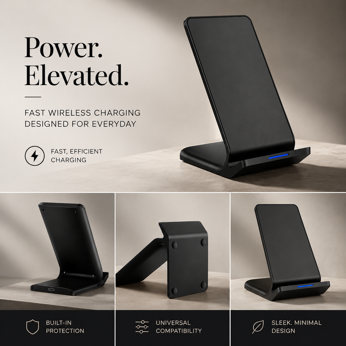 Premium Wireless Charging Stand Qi Wireless Charging Dock Dual Coil USB Type C Fast Charging Anti Slip Charging Vertical, Horizontal iPhone Compatible