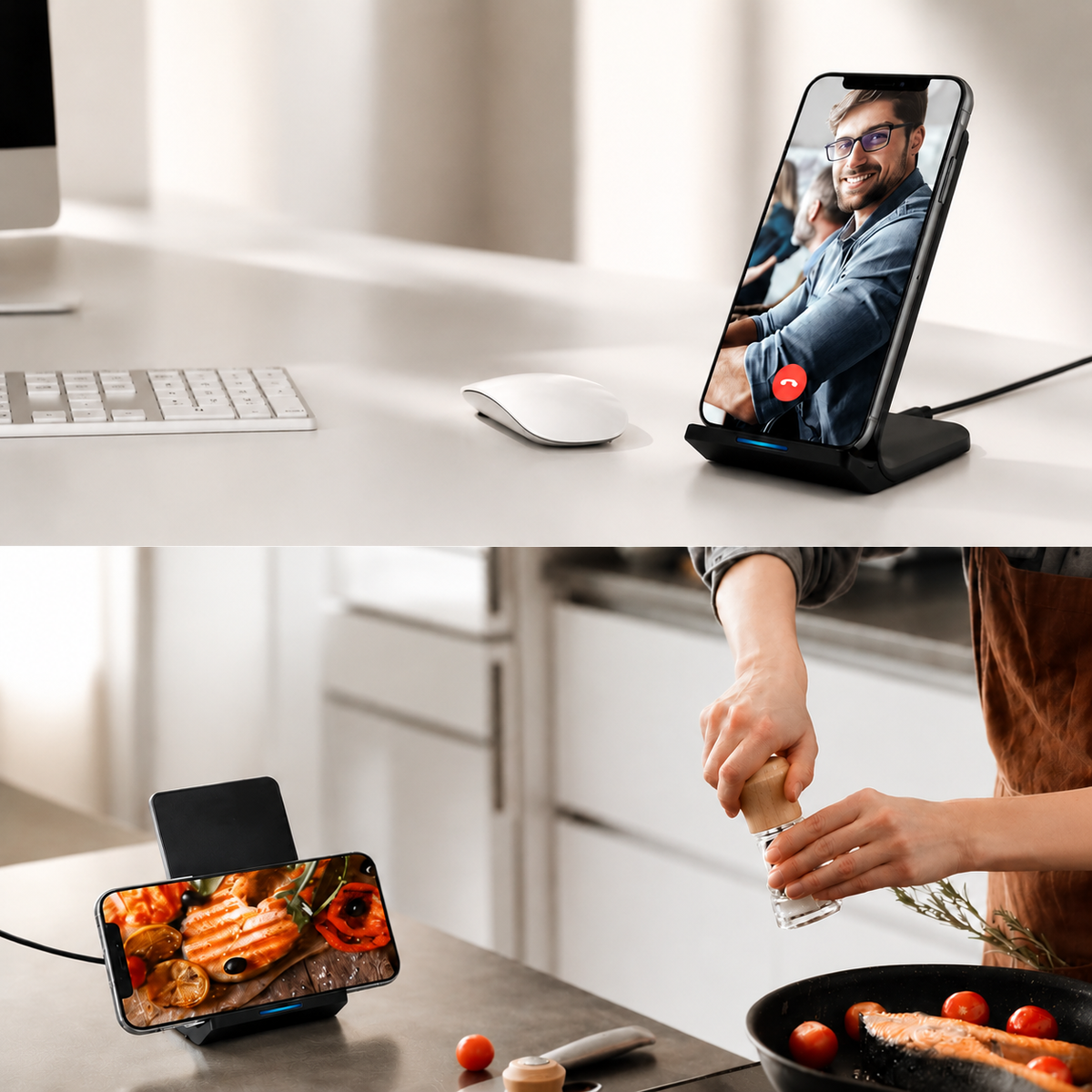 Premium Wireless Charging Stand Qi Wireless Charging Dock Dual Coil USB Type C Fast Charging Anti Slip Charging Vertical, Horizontal iPhone Compatible