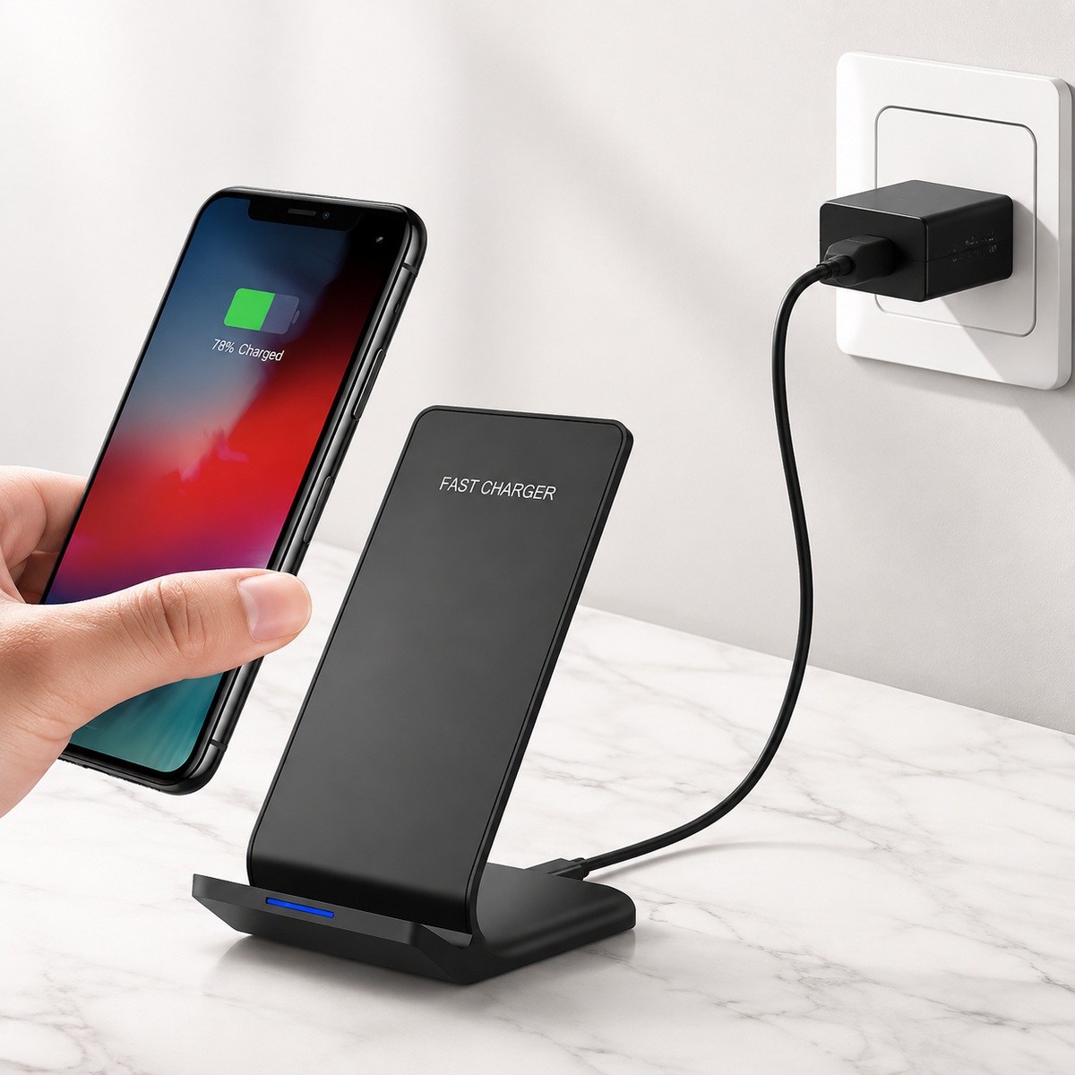 Premium Wireless Charging Stand Qi Wireless Charging Dock Dual Coil USB Type C Fast Charging Anti Slip Charging Vertical, Horizontal iPhone Compatible