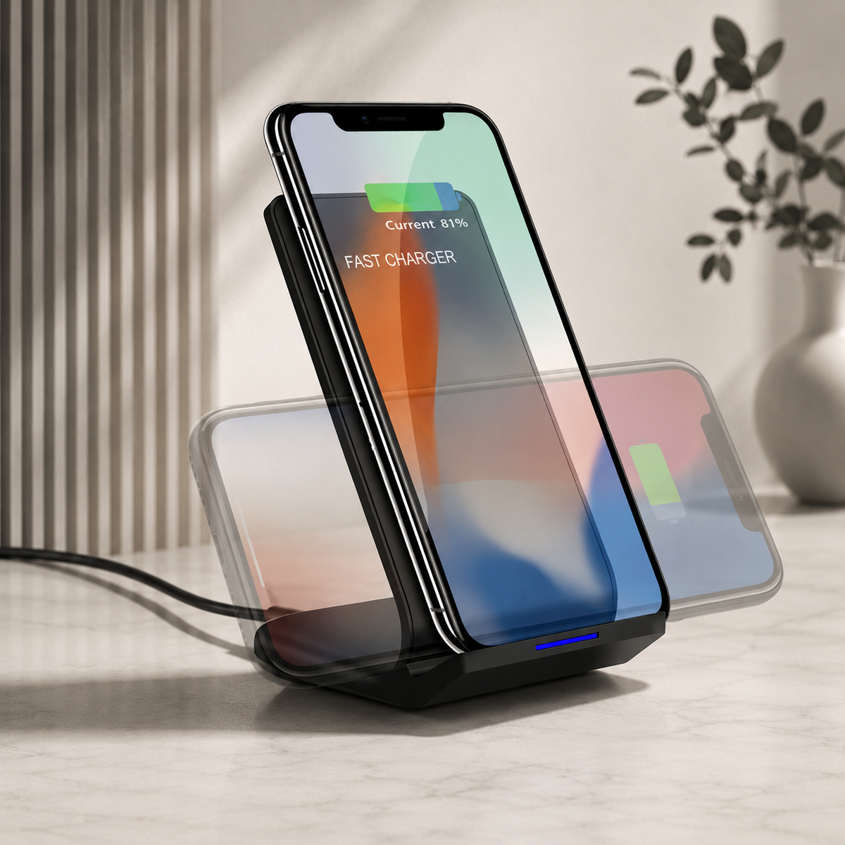 Premium Wireless Charging Stand Qi Wireless Charging Dock Dual Coil USB Type C Fast Charging Anti Slip Charging Vertical, Horizontal iPhone Compatible