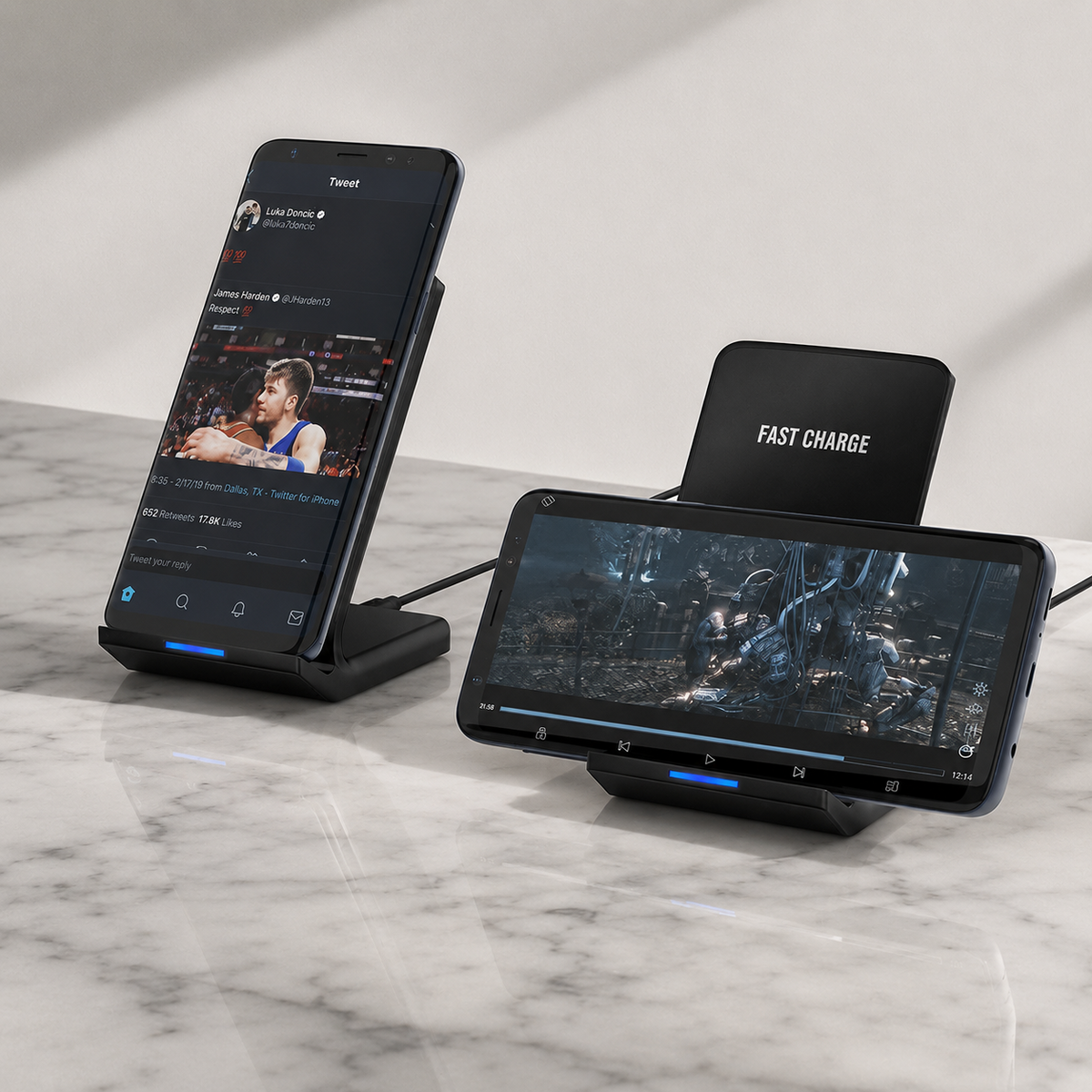 Premium Wireless Charging Stand Qi Wireless Charging Dock Dual Coil USB Type C Fast Charging Anti Slip Charging Vertical, Horizontal iPhone Compatible