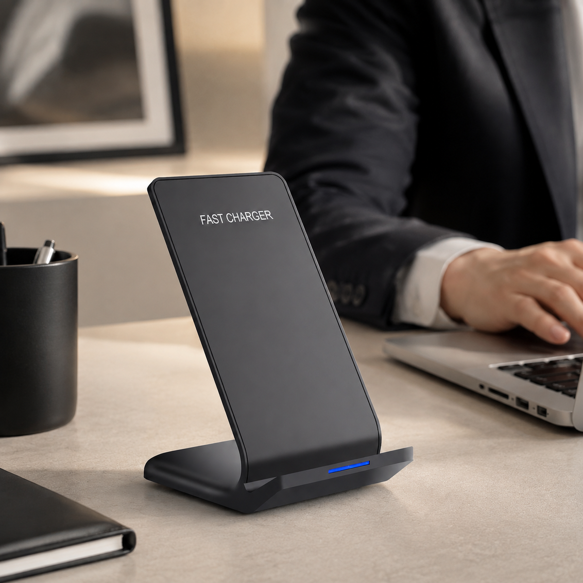 Premium Wireless Charging Stand Qi Wireless Charging Dock Dual Coil USB Type C Fast Charging Anti Slip Charging Vertical, Horizontal iPhone Compatible