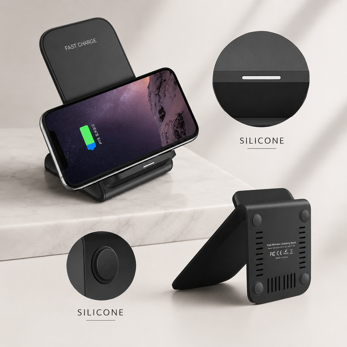 Premium Wireless Charging Stand Qi Wireless Charging Dock Dual Coil USB Type C Fast Charging Anti Slip Charging Vertical, Horizontal iPhone Compatible