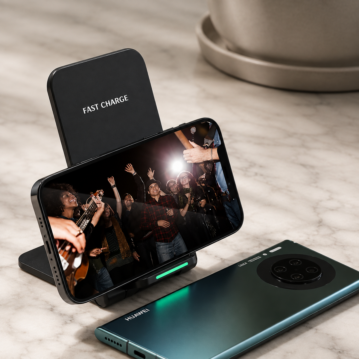 Premium Wireless Charging Stand Qi Wireless Charging Dock Dual Coil USB Type C Fast Charging Anti Slip Charging Vertical, Horizontal iPhone Compatible