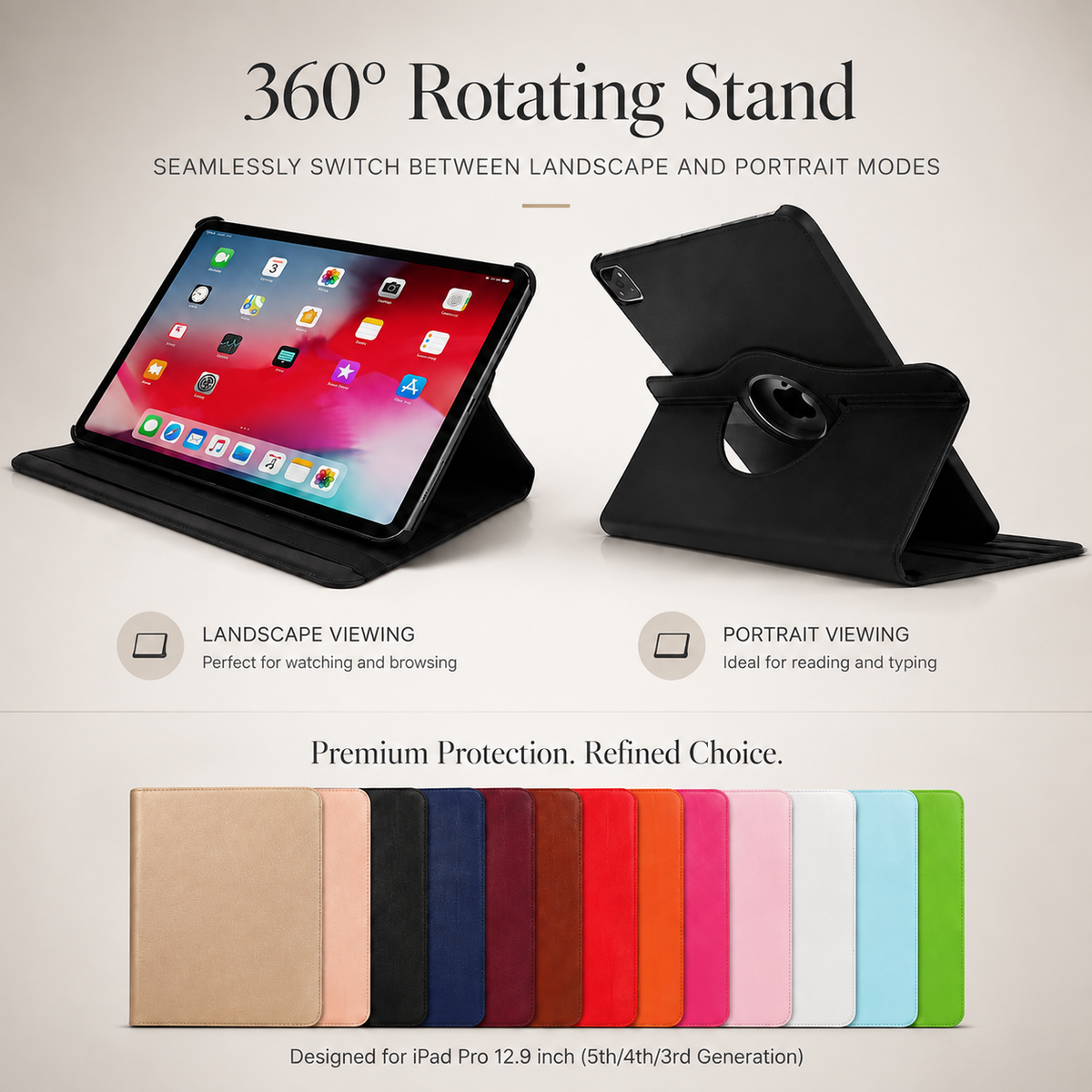Premium iPad Case 360° Rotating PU Leather Smart Cover Auto Sleep Wake Shockproof Protective Stand Multi Angle Tablet Cases Slim Protective Cover iPad
