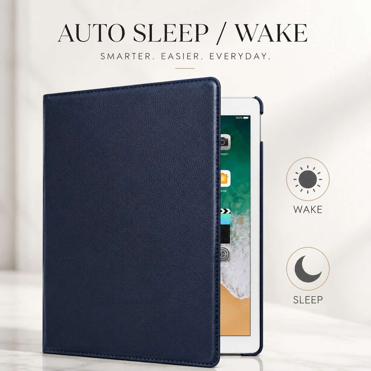 Premium iPad Case 360° Rotating PU Leather Smart Cover Auto Sleep Wake Shockproof Protective Stand Multi Angle Tablet Cases Slim Protective Cover iPad