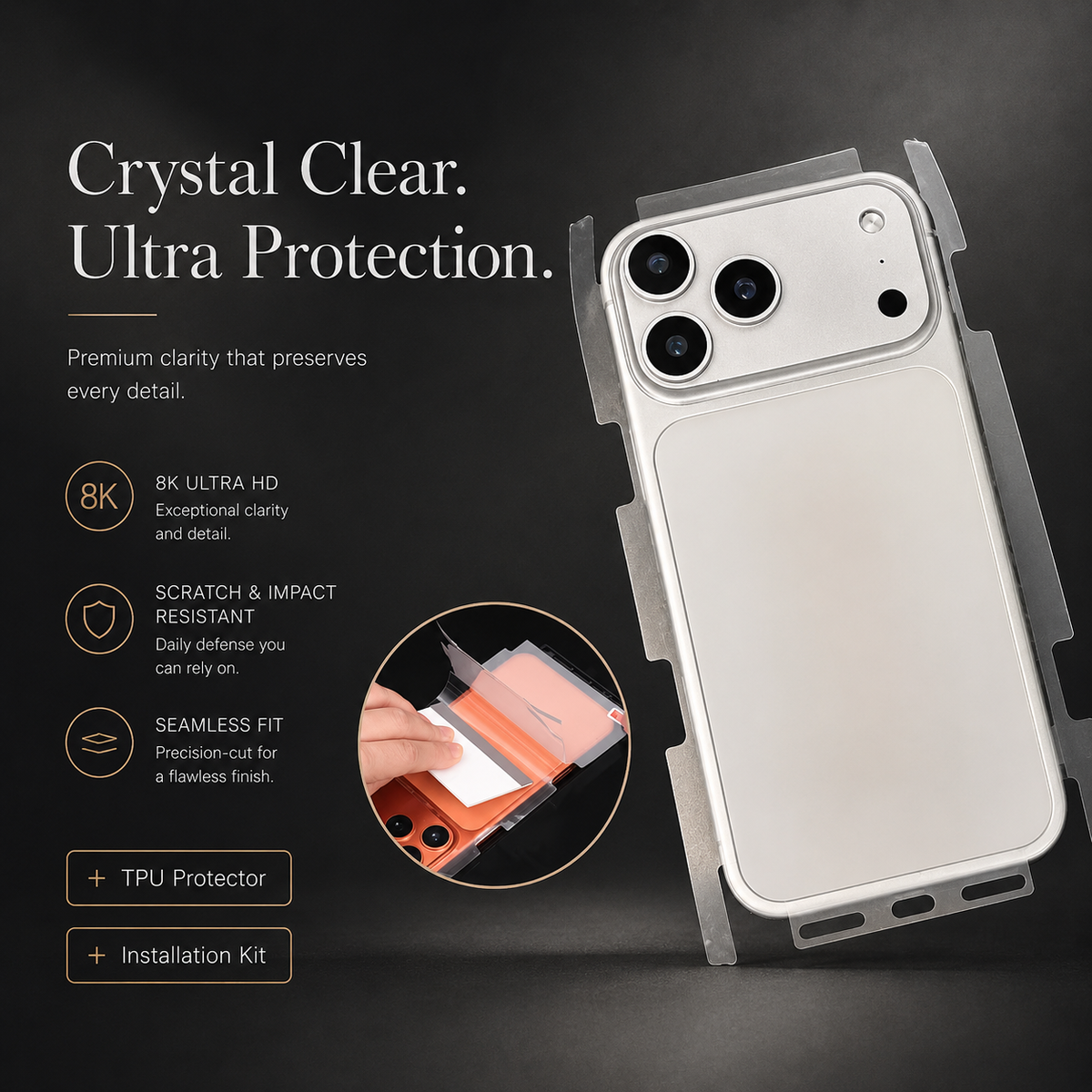 Premium iPhone Back Protector Hydrogel Film Anti Scratch Self Healing Soft TPU Wrap Side Edge High Definition Matte Clear Easy Installation Protective Film
