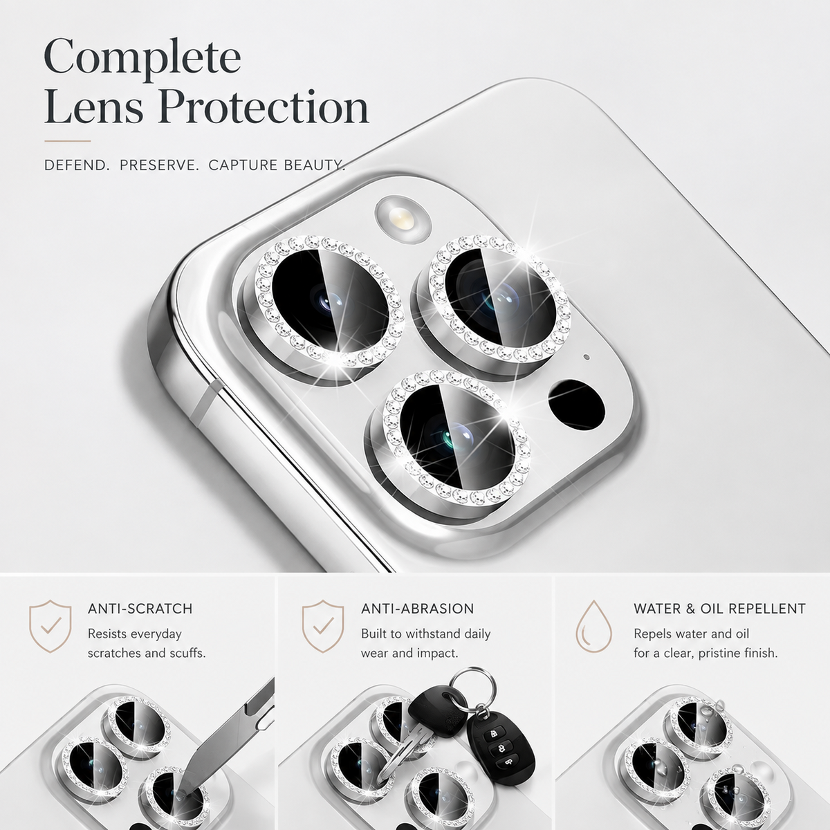 Premium iPhone Camera Lens Protector Tempered Glass Metal Ring Scratch Resistant Shockproof Anti Dust Camera Lens Cover Slim Protective Ring