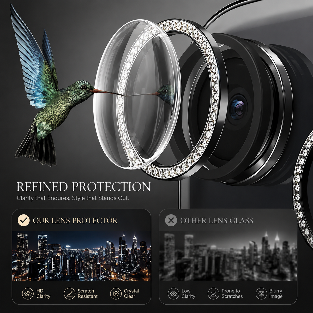 Premium iPhone Camera Lens Protector Tempered Glass Metal Ring Scratch Resistant Shockproof Anti Dust Camera Lens Cover Slim Protective Ring