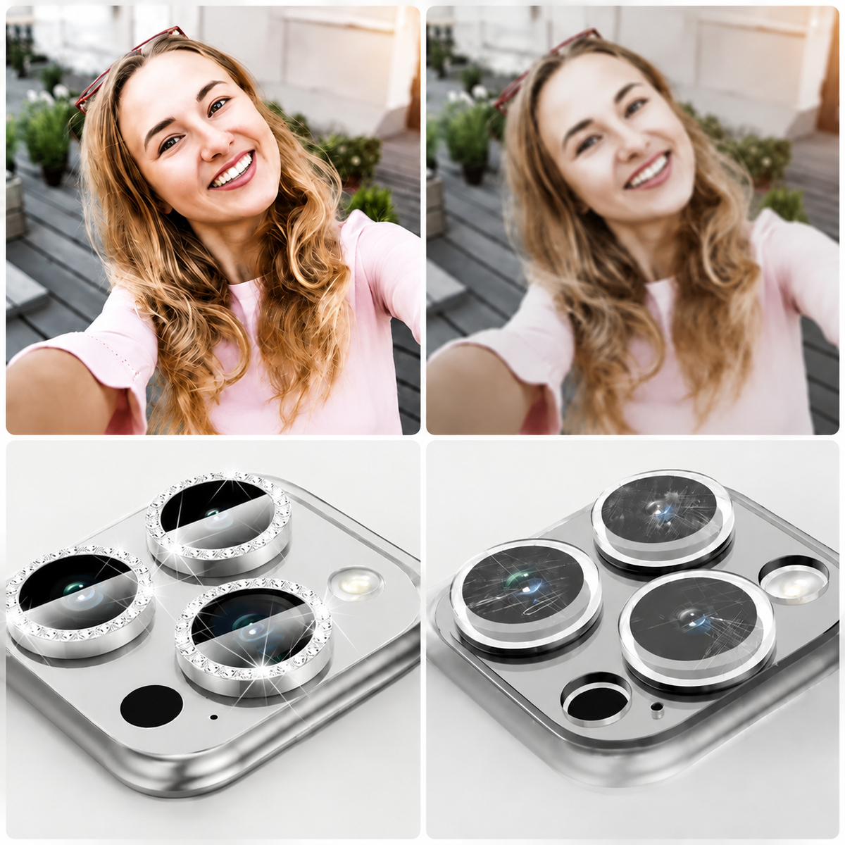 Premium iPhone Camera Lens Protector Tempered Glass Metal Ring Scratch Resistant Shockproof Anti Dust Camera Lens Cover Slim Protective Ring