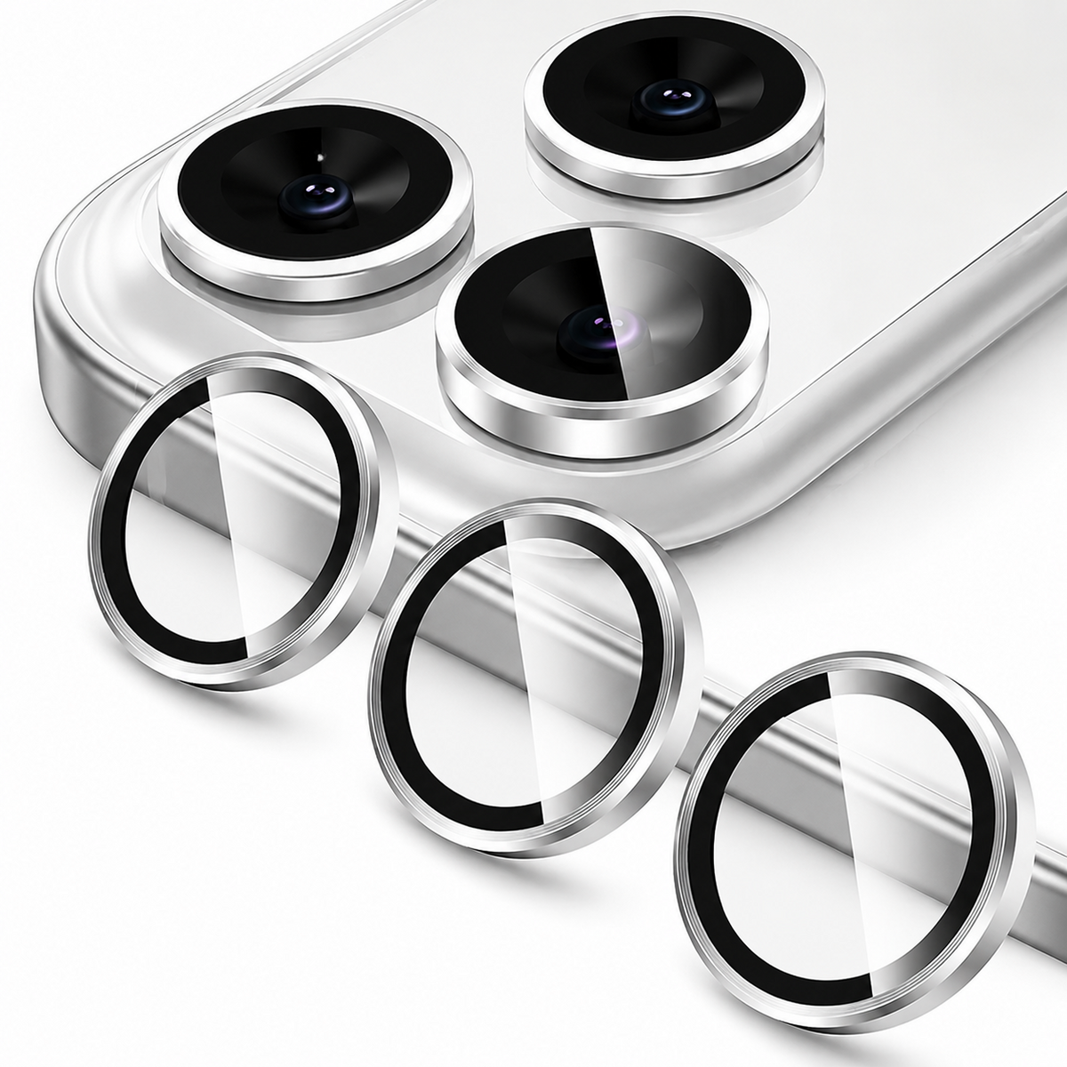 Premium iPhone Camera Lens Protector Tempered Glass Metal Ring Scratch Resistant Shockproof Anti Dust Camera Lens Cover Slim Protective Ring