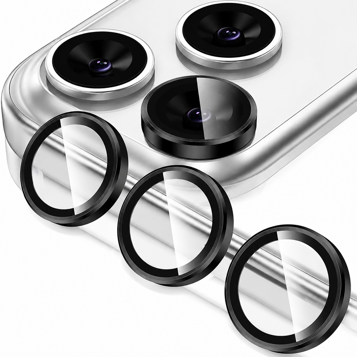 Premium iPhone Camera Lens Protector Tempered Glass Metal Ring Scratch Resistant Shockproof Anti Dust Camera Lens Cover Slim Protective Ring