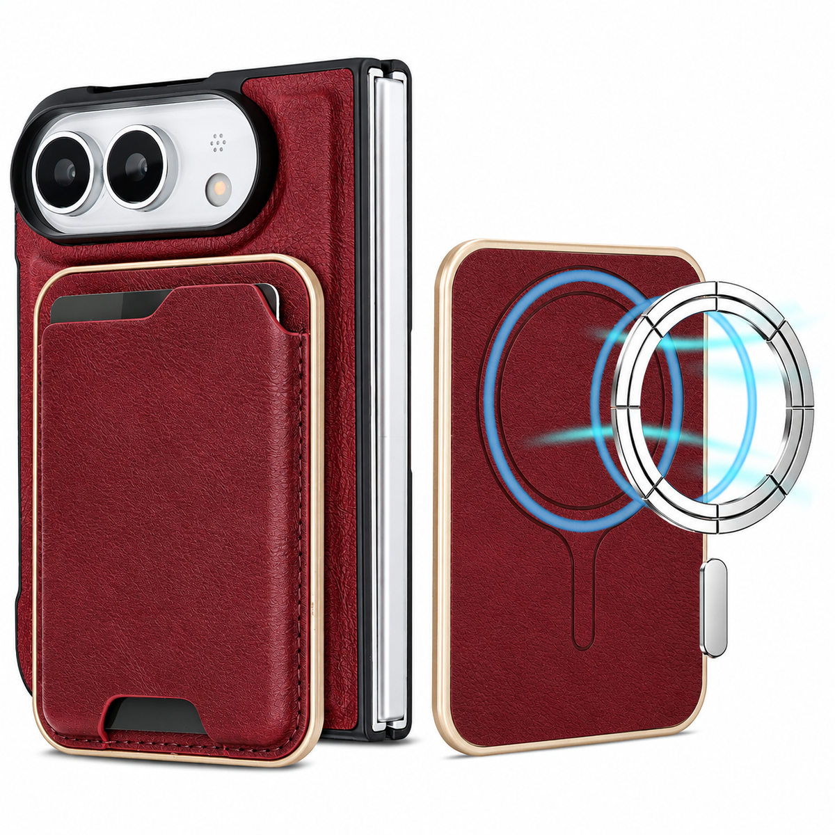 Premium iPhone Case 2 in 1 Detachable Card Holder Magnetic Leather MagSafe Foldable Cover Shockproof Comfortable Grip Slim Durable Protective Phone Cover Case