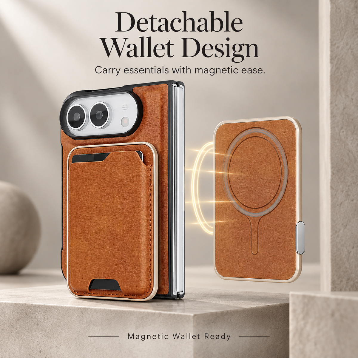 Premium iPhone Case 2 in 1 Detachable Card Holder Magnetic Leather MagSafe Foldable Cover Shockproof Comfortable Grip Slim Durable Protective Phone Cover Case
