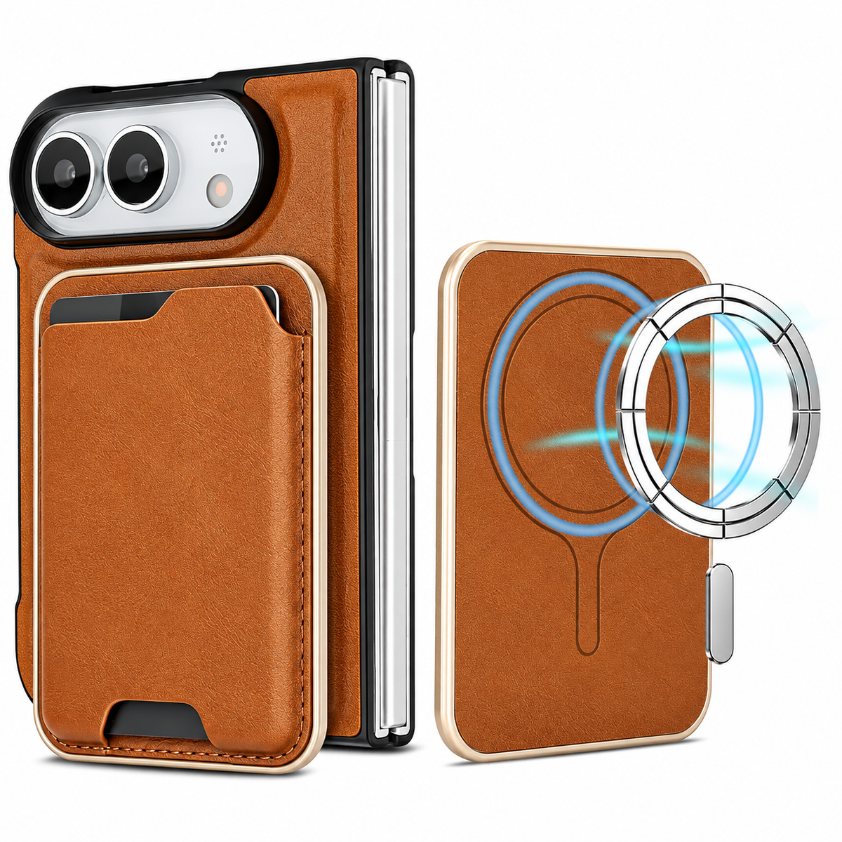 Premium iPhone Case 2 in 1 Detachable Card Holder Magnetic Leather MagSafe Foldable Cover Shockproof Comfortable Grip Slim Durable Protective Phone Cover Case