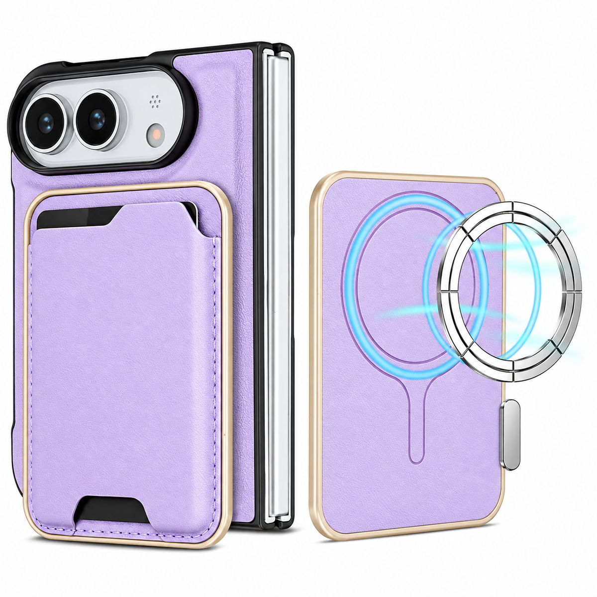 Premium iPhone Case 2 in 1 Detachable Card Holder Magnetic Leather MagSafe Foldable Cover Shockproof Comfortable Grip Slim Durable Protective Phone Cover Case