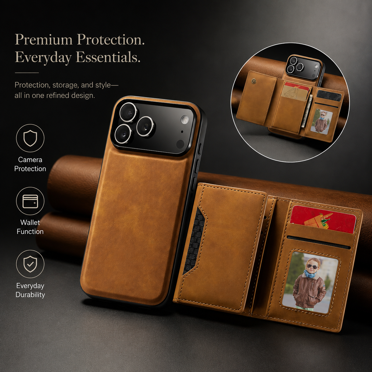 Premium iPhone Case 2 in 1 Detachable Magnetic Leather Wallet Card Holder Kickstand Full Coverage Protective Cover Slim Removable Phone Case Anti Dust