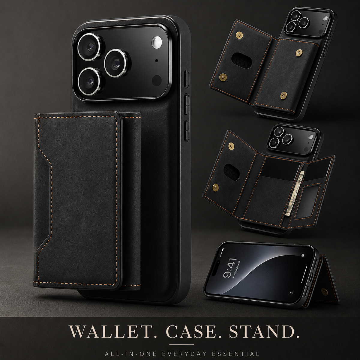 Premium iPhone Case 2 in 1 Detachable Magnetic Leather Wallet Card Holder Kickstand Full Coverage Protective Cover Slim Removable Phone Case Anti Dust