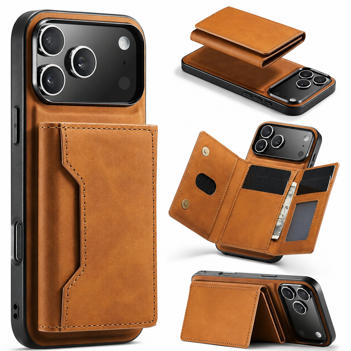 Premium iPhone Case 2 in 1 Detachable Magnetic Leather Wallet Card Holder Kickstand Full Coverage Protective Cover Slim Removable Phone Case Anti Dust