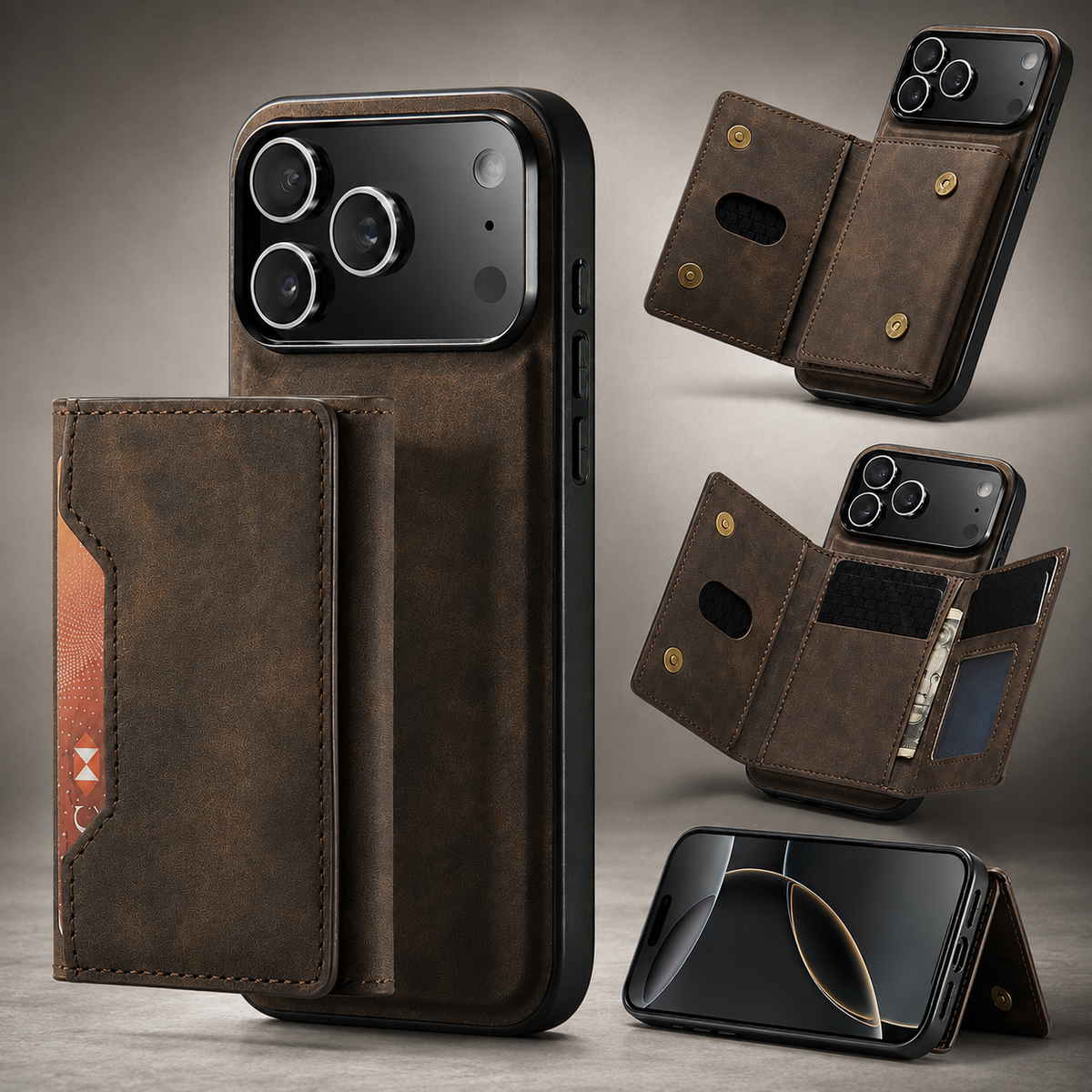 Premium iPhone Case 2 in 1 Detachable Magnetic Leather Wallet Card Holder Kickstand Full Coverage Protective Cover Slim Removable Phone Case Anti Dust