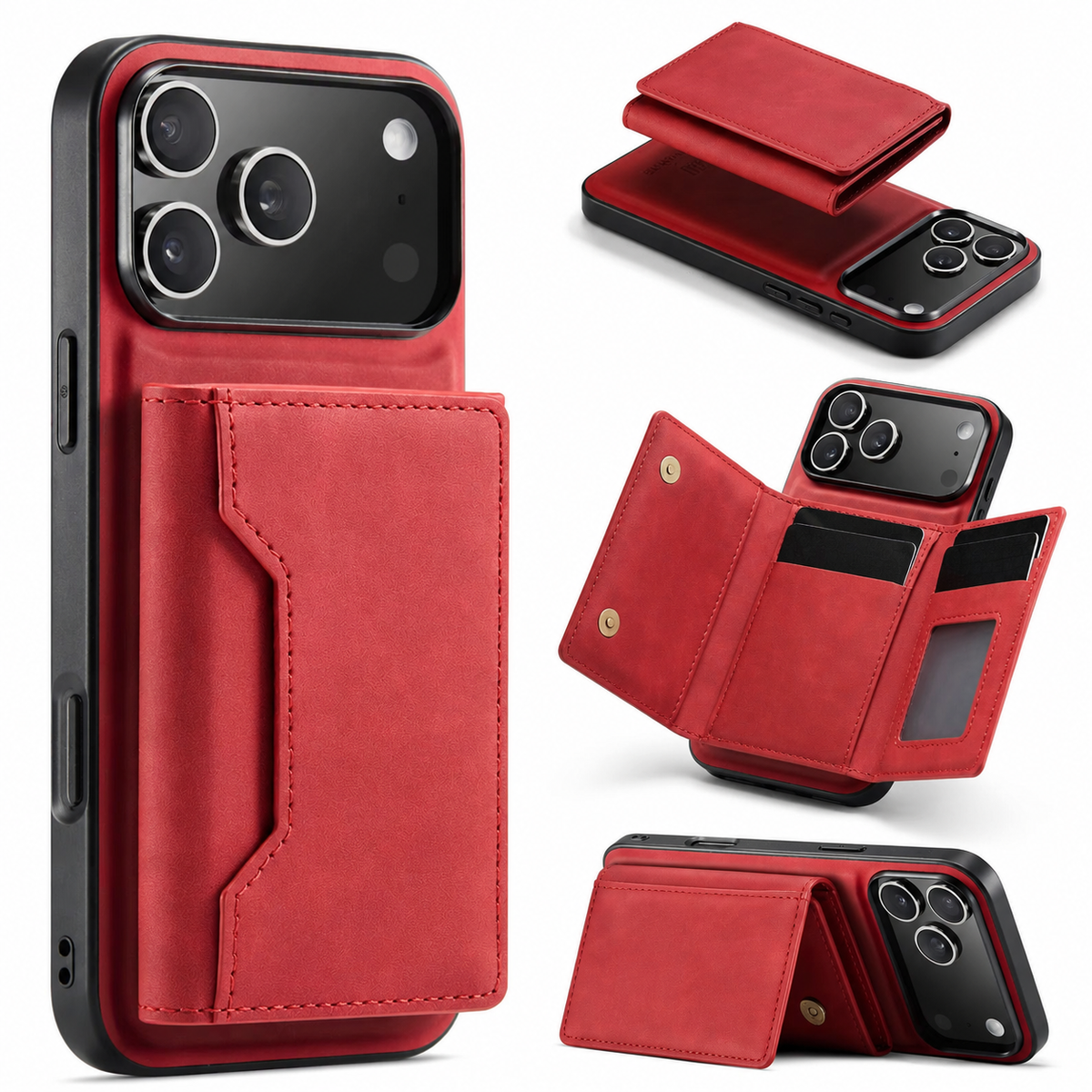 Premium iPhone Case 2 in 1 Detachable Magnetic Leather Wallet Card Holder Kickstand Full Coverage Protective Cover Slim Removable Phone Case Anti Dust