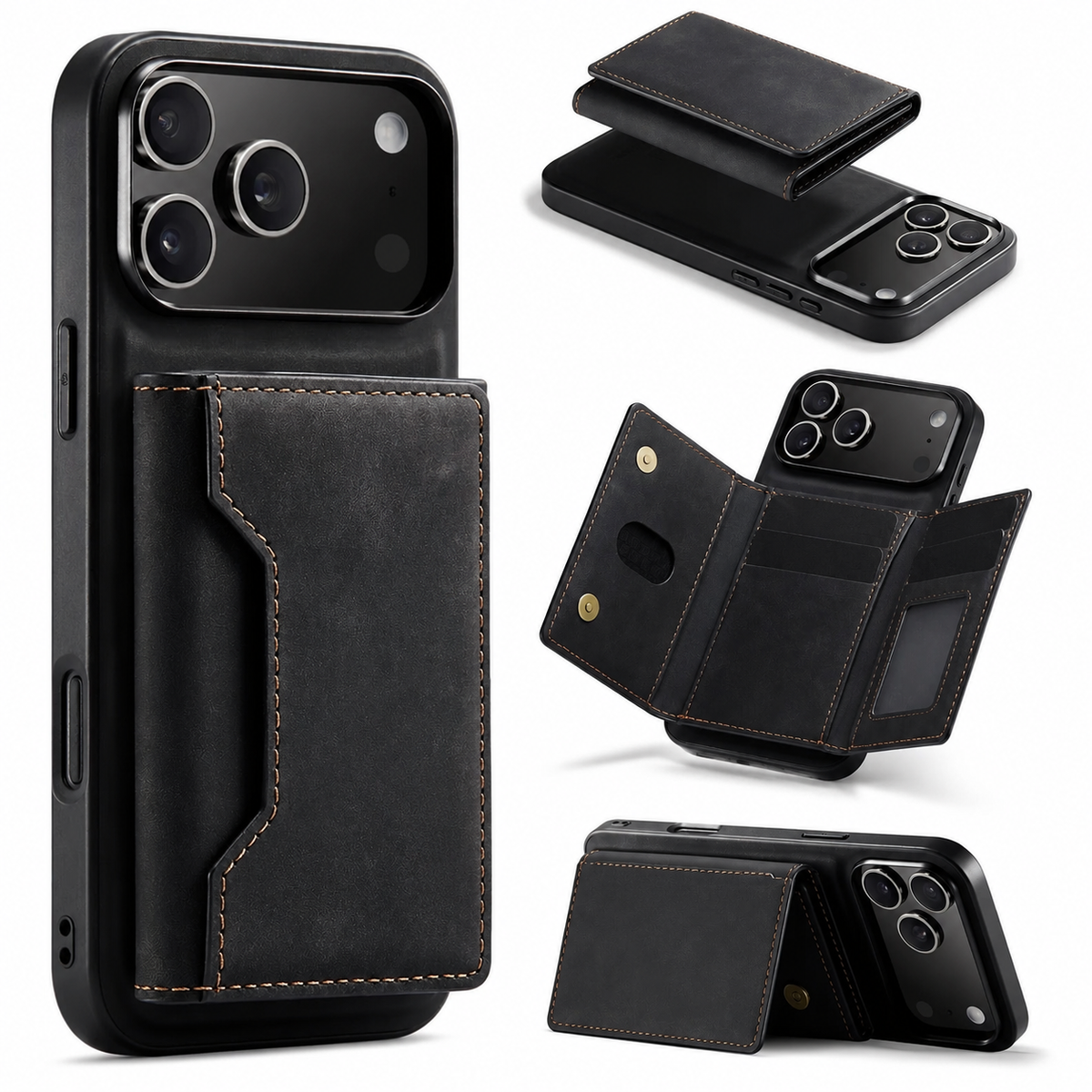 Premium iPhone Case 2 in 1 Detachable Magnetic Leather Wallet Card Holder Kickstand Full Coverage Protective Cover Slim Removable Phone Case Anti Dust