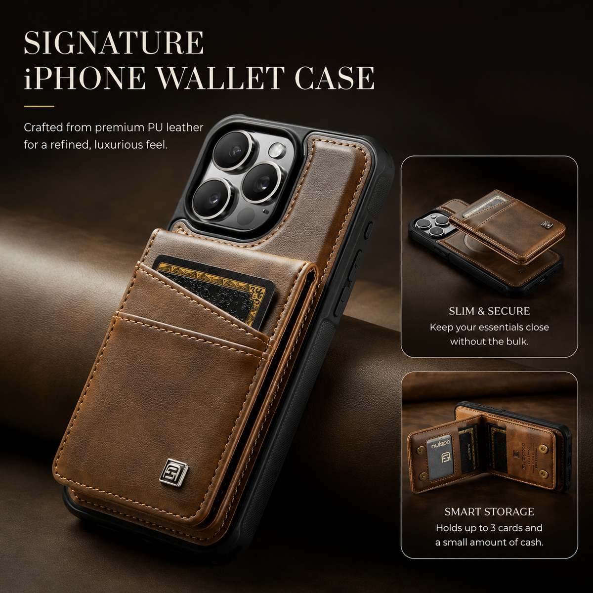 Premium iPhone Case 2-in-1 Detachable Magnetic Wallet Flip Cover PU Leather Card Holder Cash Pocket Wrist Strap Shockproof Full Protection Slim Design