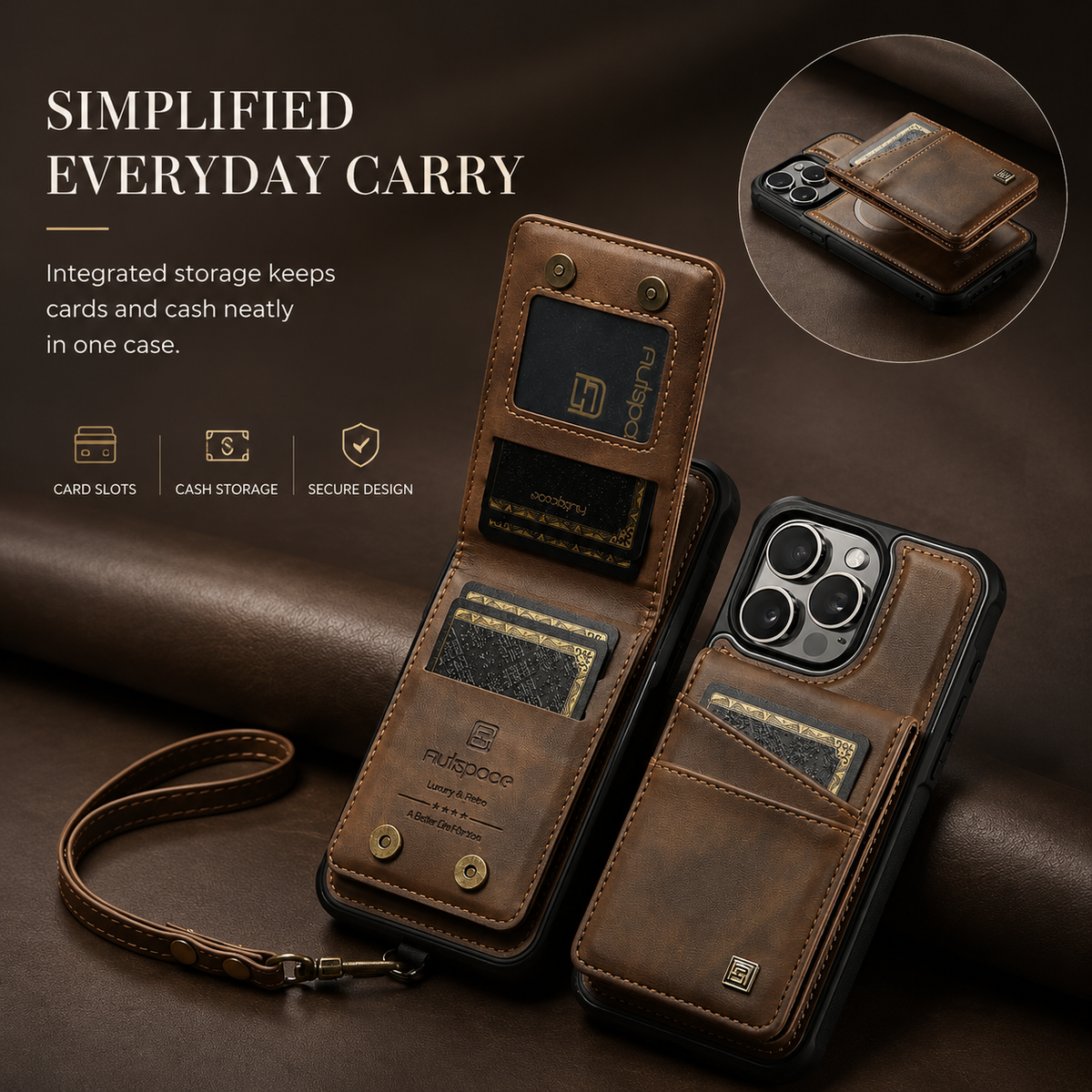 Premium iPhone Case 2-in-1 Detachable Magnetic Wallet Flip Cover PU Leather Card Holder Cash Pocket Wrist Strap Shockproof Full Protection Slim Design
