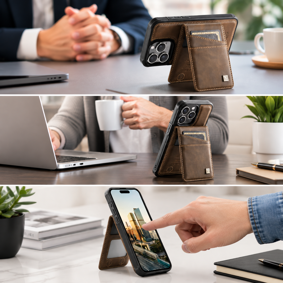 Premium iPhone Case 2-in-1 Detachable Magnetic Wallet Flip Cover PU Leather Card Holder Cash Pocket Wrist Strap Shockproof Full Protection Slim Design