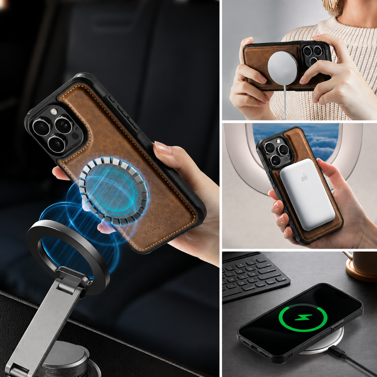 Premium iPhone Case 2-in-1 Detachable Magnetic Wallet Flip Cover PU Leather Card Holder Cash Pocket Wrist Strap Shockproof Full Protection Slim Design