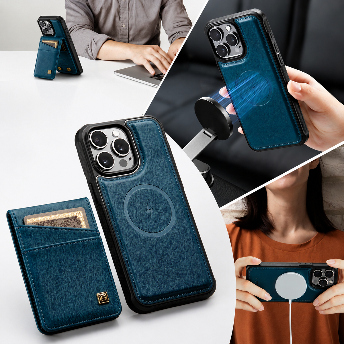 Premium iPhone Case 2-in-1 Detachable Magnetic Wallet Flip Cover PU Leather Card Holder Cash Pocket Wrist Strap Shockproof Full Protection Slim Design