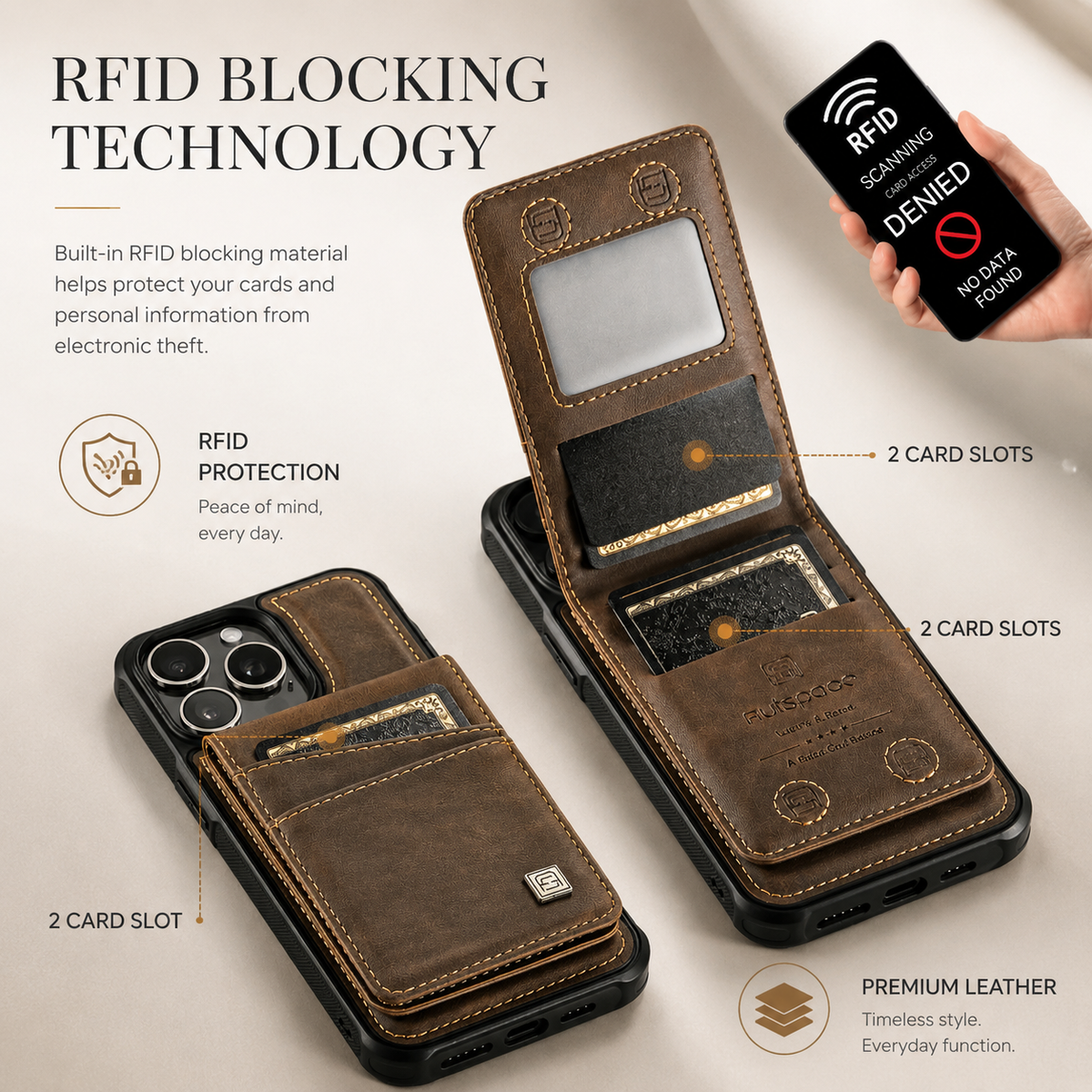 Premium iPhone Case 2-in-1 Detachable Magnetic Wallet Flip Cover PU Leather Card Holder Cash Pocket Wrist Strap Shockproof Full Protection Slim Design