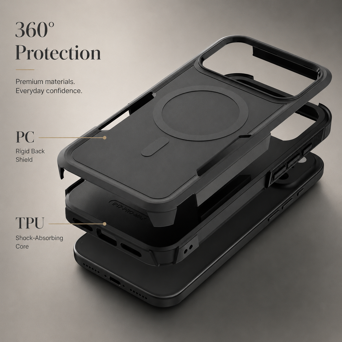 Premium iPhone Case 2-in-1 Heavy Armor Magnetic Charging Cover with Shockproof PC+TPU Matte Anti-Fingerprint Protective Design for Everyday Use Design