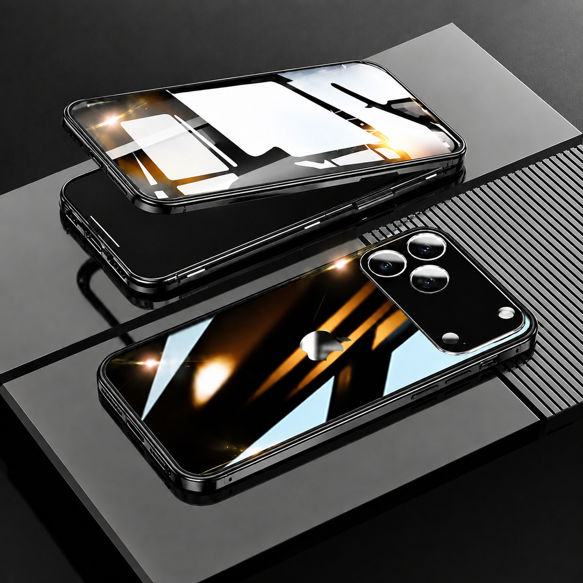 Premium iPhone Case 360 Full Protection MagSafe Magnetic Glass Cover Aluminum Alloy Frame Shockproof Anti Scratch Bumper Full Coverage Slim Protection