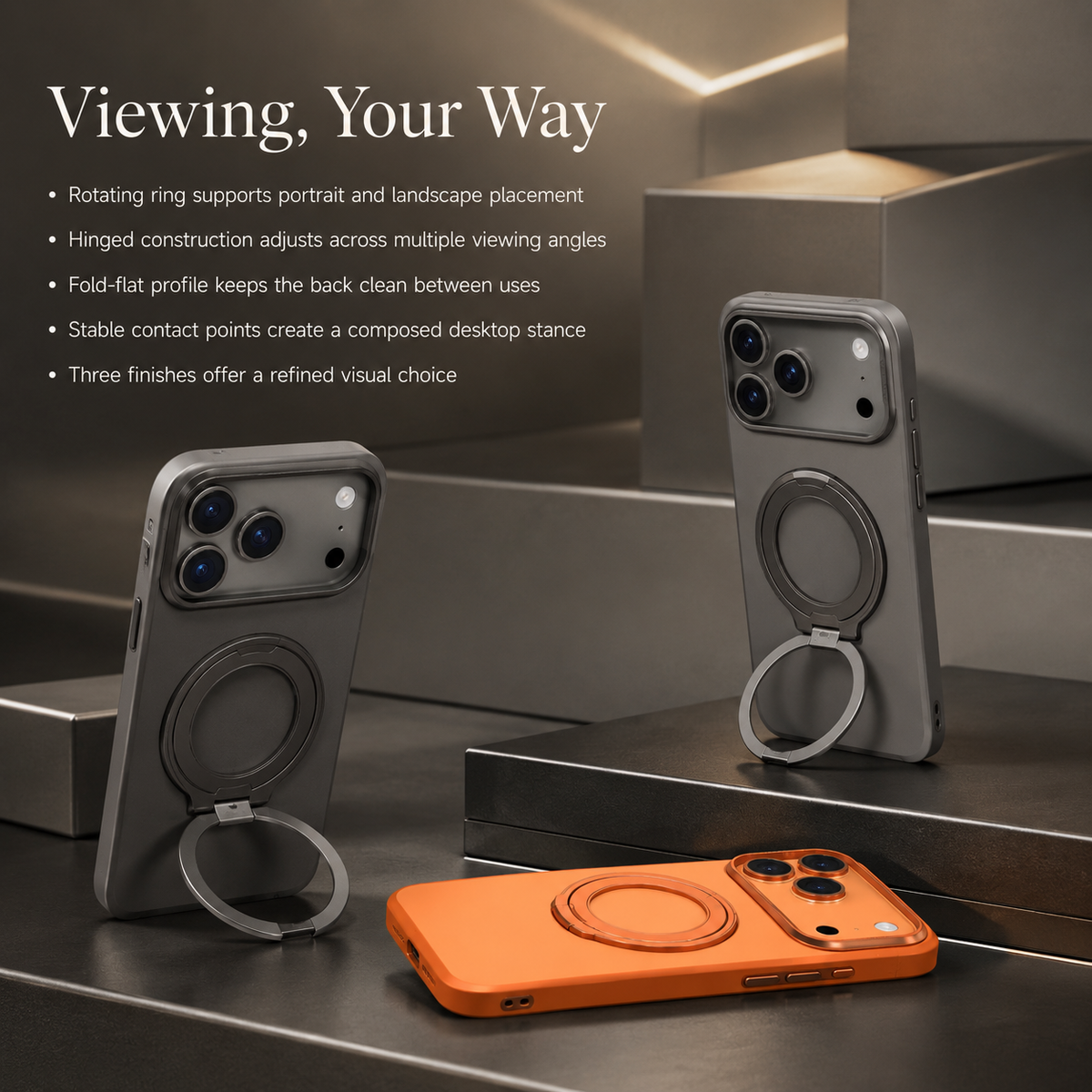 Premium iPhone Case 360 Rotating Magnetic Kickstand Skin Feel MagSafe Metal Lens Protection Shockproof Slim Fit Non Slip Durable Protective Phone Cover Case