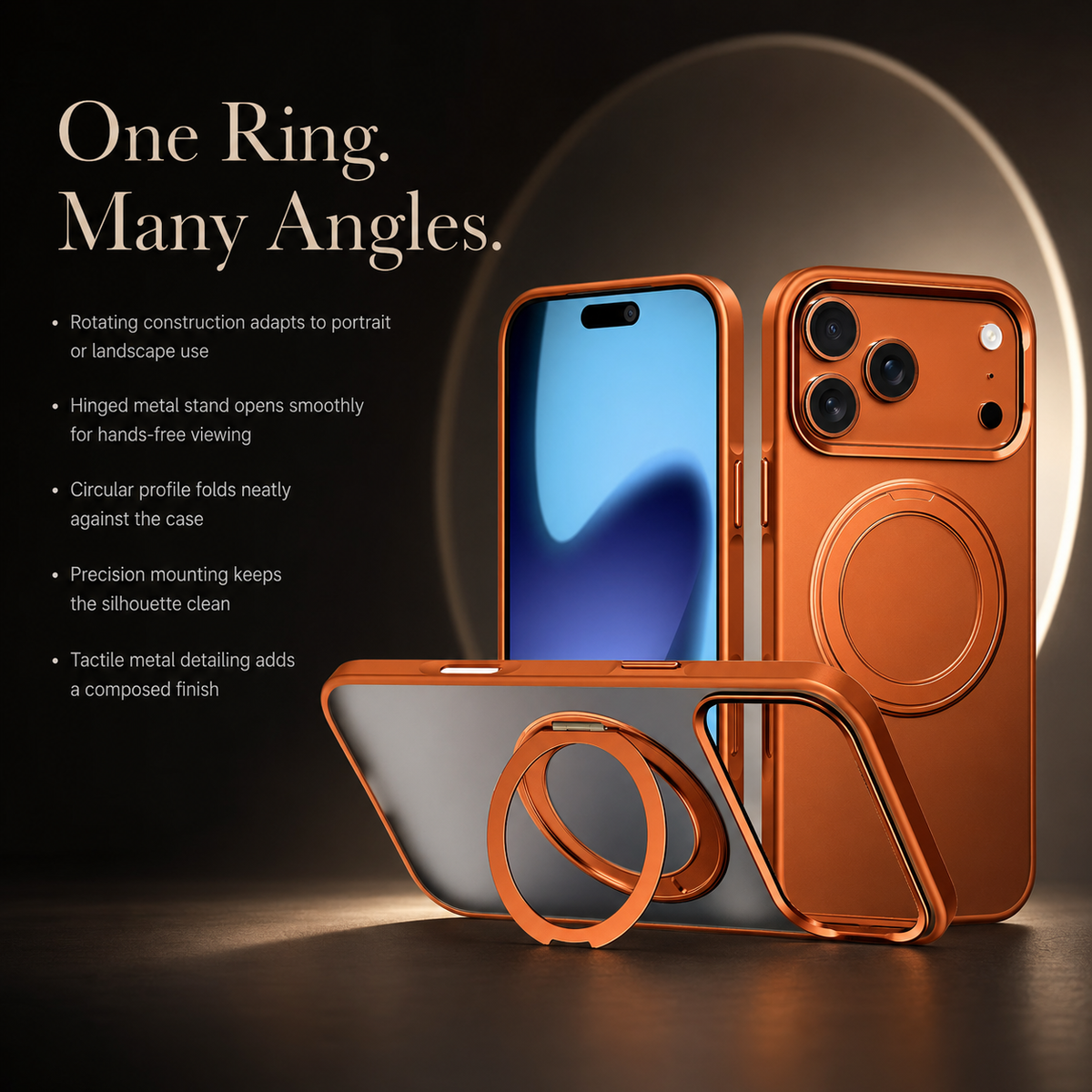 Premium iPhone Case 360 Rotating Magnetic Kickstand Skin Feel MagSafe Metal Lens Protection Shockproof Slim Fit Non Slip Durable Protective Phone Cover Case