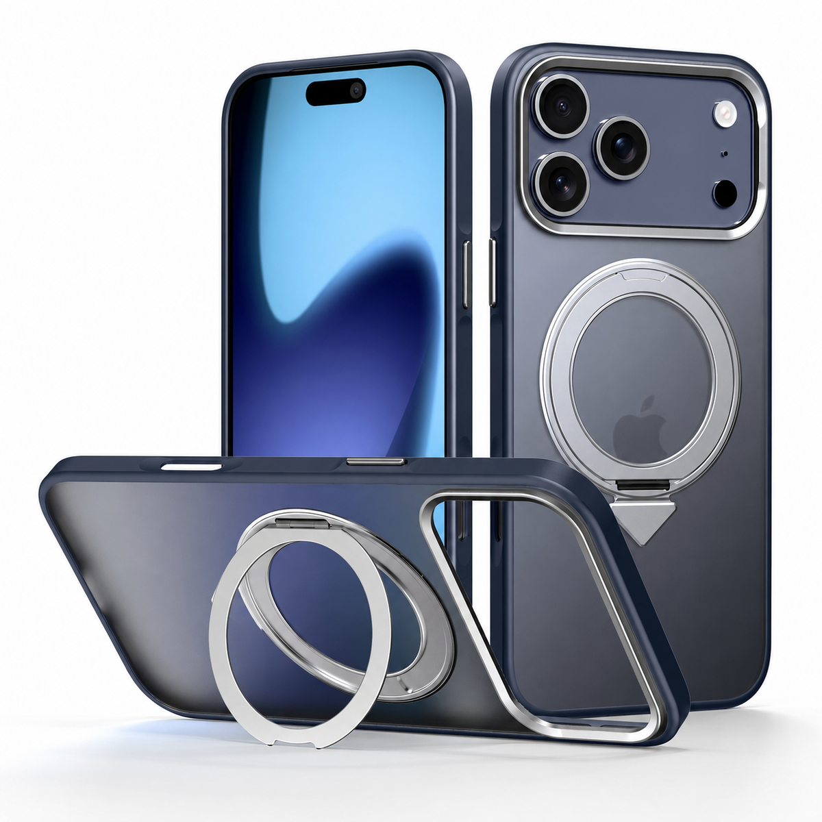 Premium iPhone Case 360 Rotating Magnetic Kickstand Skin Feel MagSafe Metal Lens Protection Shockproof Slim Fit Non Slip Durable Protective Phone Cover Case