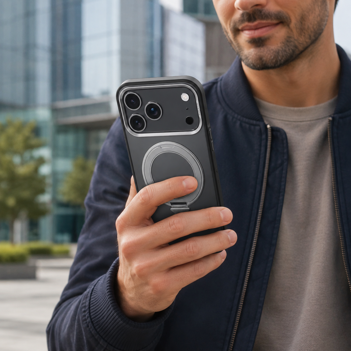 Premium iPhone Case 360 Rotating Magnetic Kickstand Skin Feel MagSafe Metal Lens Protection Shockproof Slim Fit Non Slip Durable Protective Phone Cover Case