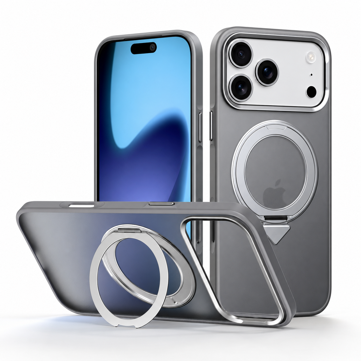 Premium iPhone Case 360 Rotating Magnetic Kickstand Skin Feel MagSafe Metal Lens Protection Shockproof Slim Fit Non Slip Durable Protective Phone Cover Case