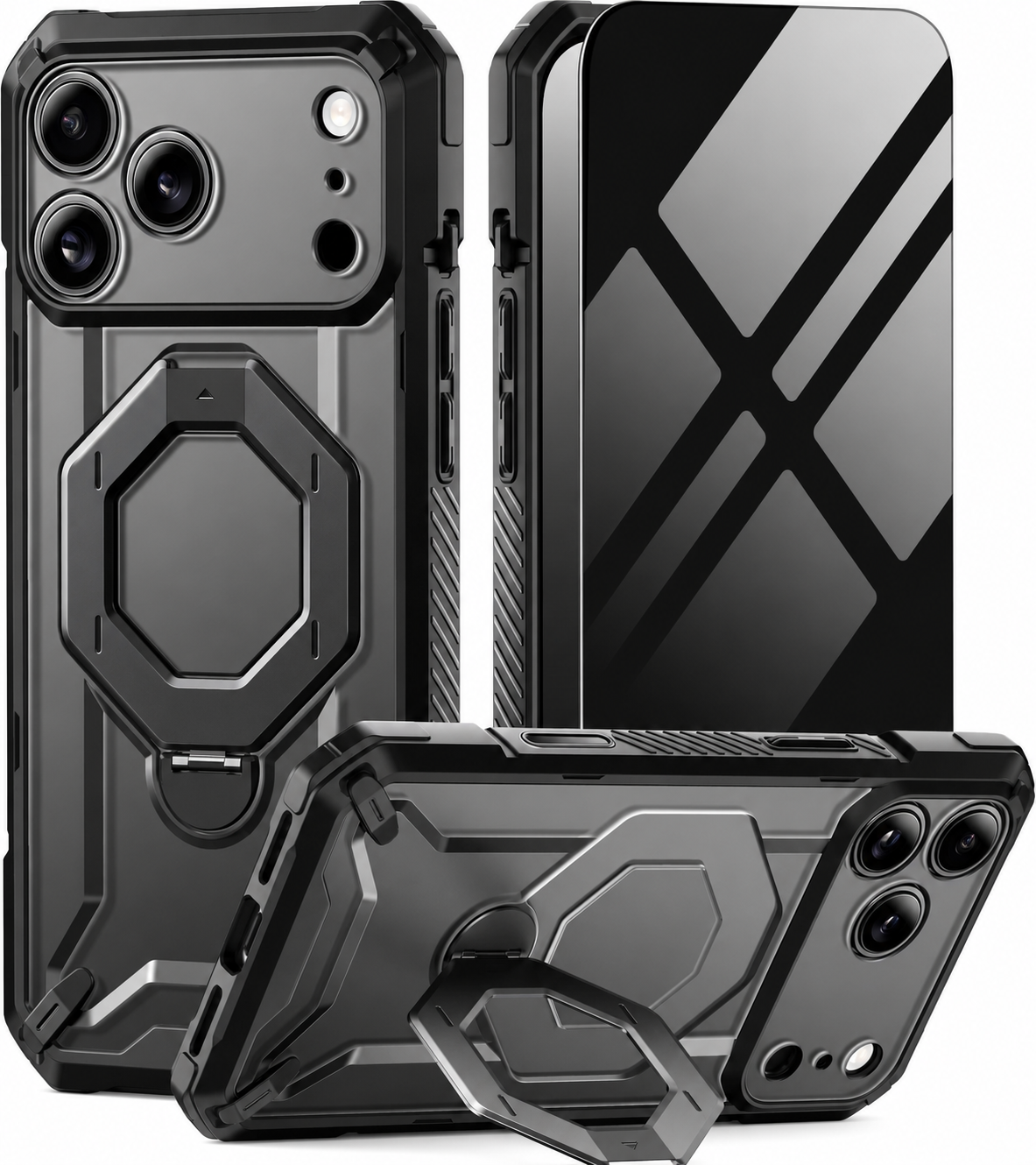 Premium iPhone Case 360 Spin Magnetic Stand Screen Protector Camera Control Button Shockproof Anti Drop Rugged Slim Durable Full Protective Phone Cover Case