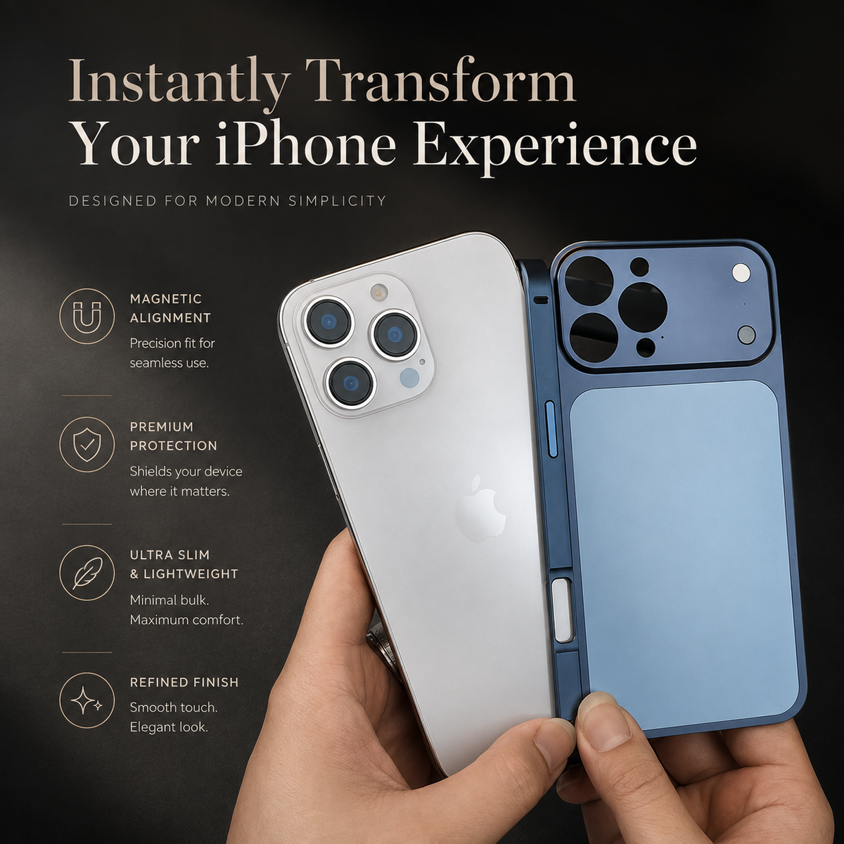 Premium iPhone Case Alloy Frame Large Window Backplane Shockproof Protective Cover Anti Fingerprint Non Slip Dustproof Slim Geometric Metal Style Case