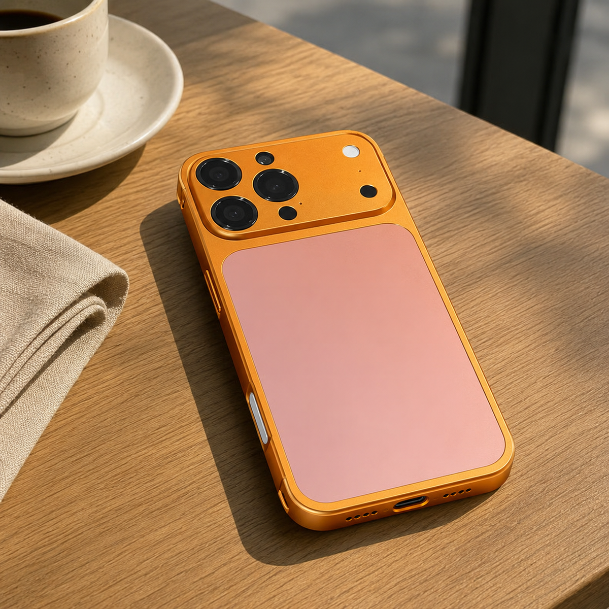 Premium iPhone Case Alloy Frame Large Window Backplane Shockproof Protective Cover Anti Fingerprint Non Slip Dustproof Slim Geometric Metal Style Case