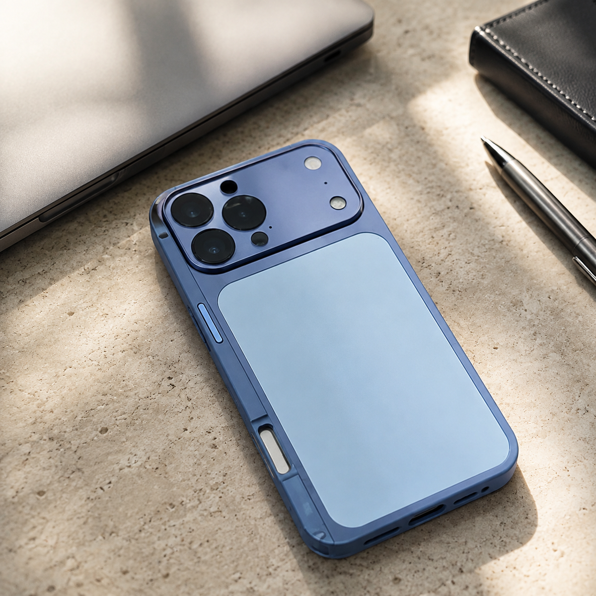Premium iPhone Case Alloy Frame Large Window Backplane Shockproof Protective Cover Anti Fingerprint Non Slip Dustproof Slim Geometric Metal Style Case