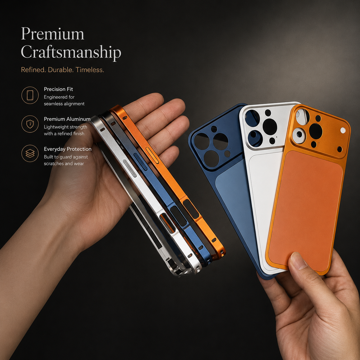 Premium iPhone Case Alloy Frame Large Window Backplane Shockproof Protective Cover Anti Fingerprint Non Slip Dustproof Slim Geometric Metal Style Case