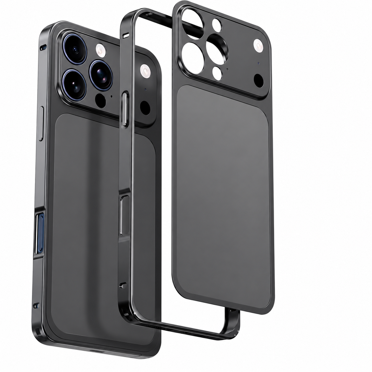 Premium iPhone Case Alloy Frame Large Window Backplane Shockproof Protective Cover Anti Fingerprint Non Slip Dustproof Slim Geometric Metal Style Case