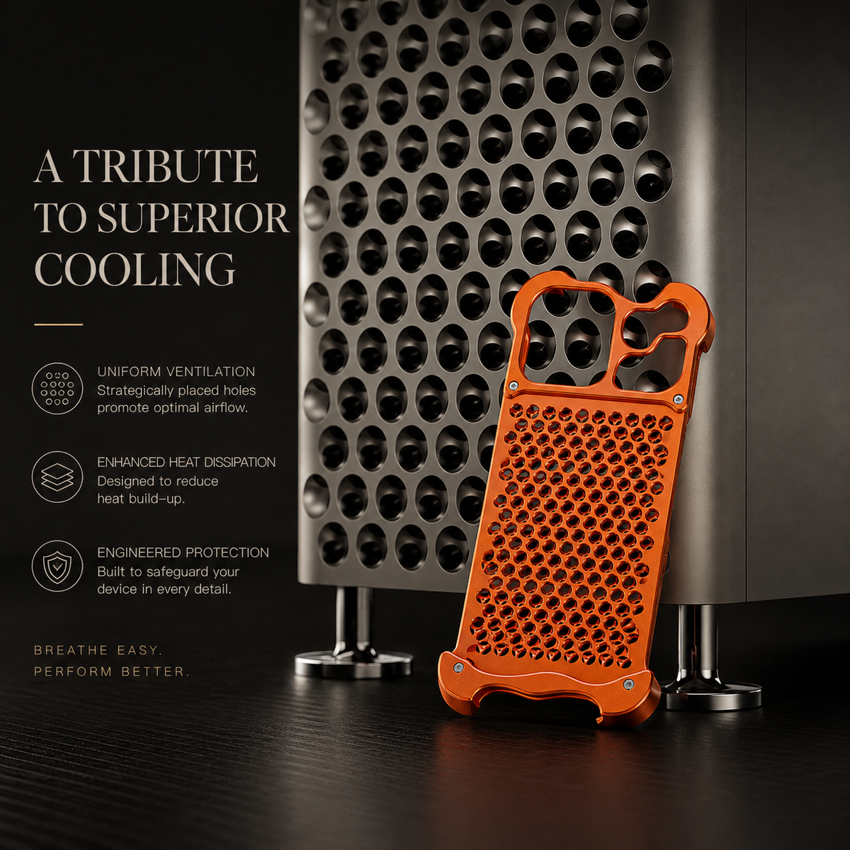 Premium iPhone Case Aluminum Alloy Borderless Frame Honeycomb Heat Dissipation Shockproof Metal Bumper Anti Scratch Non Slip Lightweight Protective Cover